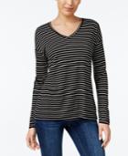 Style & Co Striped Long-sleeve T-shirt, Only At Macy's