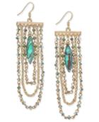 Inc International Concepts Gold-tone Green Stone Chain Loop Chandelier Earrings, Only At Macy's