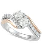 Diamond Two-stone Two-tone Engagement Ring (1 Ct. T.w.) In 14k White & Rose Gold