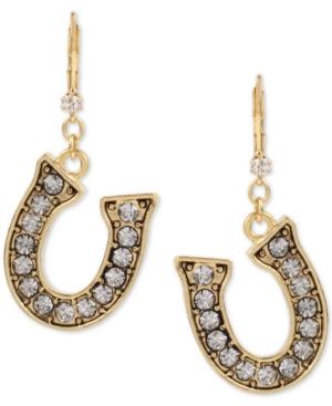 Betsey Johnson Gold-tone Pave Horseshoe Drop Earrings