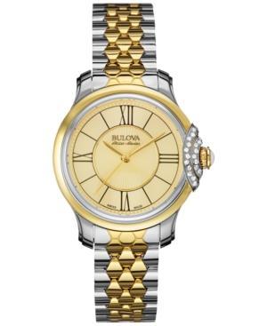 Bulova Accuswiss Women's Bellecombe Diamond (3/20 Ct. T.w.) Two-tone Stainless Steel Bracelet Watch 34mm 65r159