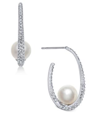 Danori Silver-tone Imitation Pearl & Pave Hoop Earrings, Created For Macy's