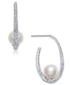 Danori Silver-tone Imitation Pearl & Pave Hoop Earrings, Created For Macy's