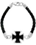 Effy Men's Onyx (19mm) Celtic Cross Braided Leather Bracelet In Sterling Silver