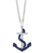 Effy Sapphire (1/2 Ct. T.w.) & Diamond (1/10 Ct. T.w.) Anchor 18 Pendant Necklace In 14k White Gold