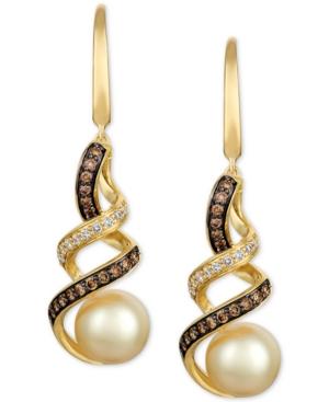 Le Vian Cultured Golden South Sea Pearl (8mm) & Diamond Swirl Drop Earrings (1/2 Ct. T.w.) In 14k Gold
