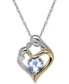 Aquamarine (1-1/10 Ct. T.w.) And Diamond Accent Mother And Child Pendant Necklace In Sterling Silver And 14k Gold