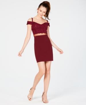 Teeze Me Juniors' Sequined Lace Illusion Dress