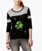 Ntd Juniors' Shamrock Striped-sleeve Graphic T-shirt