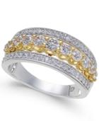 Diamond Two-tone Triple Row Ring (1 Ct. T.w.) In 14k Gold & White Gold
