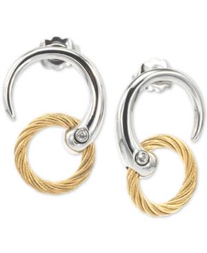 Charriol White Topaz Two-tone Circle Cable Drop Earrings In Pvd Stainless Steel And Gold-tone