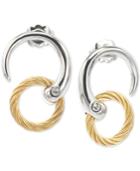 Charriol White Topaz Two-tone Circle Cable Drop Earrings In Pvd Stainless Steel And Gold-tone