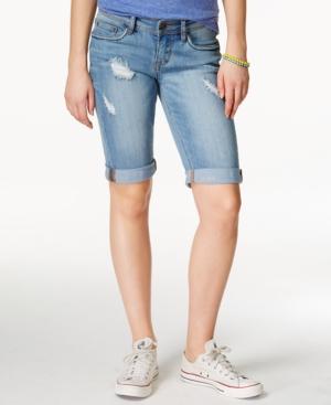 Dollhouse Juniors' Ripped Denim Bermuda Shorts