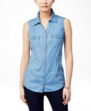 Style & Co Sleeveless Denim Shirt, Only At Macy's
