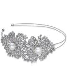 Inc International Concepts Silver-tone Imitation Pearl Crystal Flower Headband, Created For Macy's