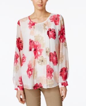 Calvin Klein Floral-print Pleated Blouse