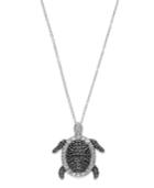 Sterling Silver Necklace, Black And White Diamond (1/10 Ct. T.w.) Turtle Pendant