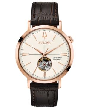 Bulova Men's Automatic Brown Leather Strap Watch 41mm
