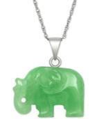 Dyed Green Jadeite Carved Elephant Pendant Necklace In Sterling Silver
