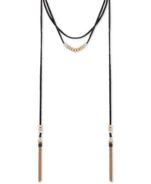 Lucky Brand Tri-tone Beaded Leather Wrap Choker Necklace