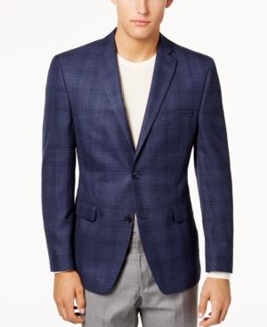 Alfani Men's Slim-fit Blue Plaid Sport Coat, Created For Macy's
