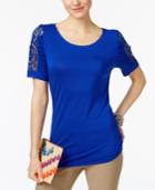 Inc International Concepts Petite Lace-sleeve Top, Created For Macy's