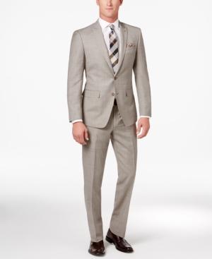 Tallia Men's Slim-fit Cream Sharkskin Suit