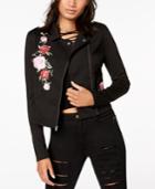 Material Girl Juniors' Embroidered Moto Jacket