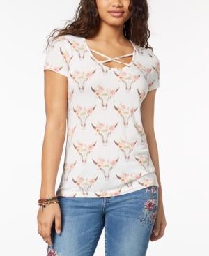 Pretty Rebellious Juniors' Printed Crisscross T-shirt