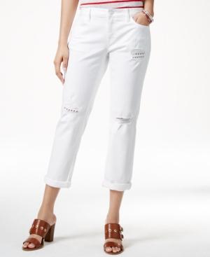 Tommy Hilfiger Eyelet-trim Ripped White Wash Boyfriend Jeans