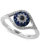 Effy Sapphire (1/4 Ct. T.w.) And Diamond (1/6 Ct. T.w.)evil Eye Ring In 14k White Gold