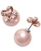 Kate Spade New York Rose Gold-tone Imitation Pearl And Pave Bow Reversible Front And Back Earrings