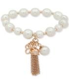 Anne Klein Gold-tone Imitation Pearl & Chain Tassel Stretch Bracelet