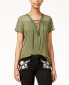 Gypsies & Moondust Juniors' Mesh Lace-up Tee