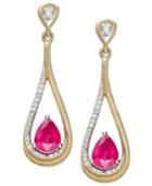 14k Gold Earrings, Ruby (9/10 Ct. T.w.) And Diamond (1/10 Ct. T.w.) Pear-shaped Drop Earrings
