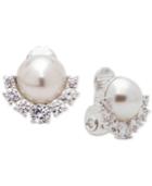 Anne Klein Silver-tone Cubic Zirconia & Imitation Pearl Clip-on Stud Earrings