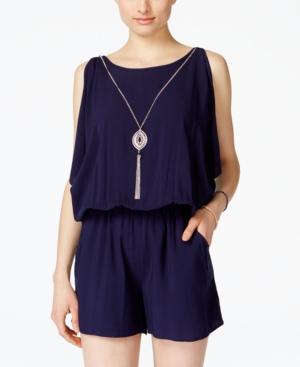 Bcx Juniors' Cold-shoulder Necklace Romper