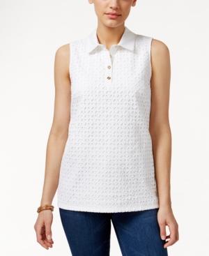Charter Club Eyelet Sleeveless Polo Top, Only At Macy's