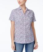 Karen Scott Petite Cotton Printed Collared Shirt, Only At Macy's