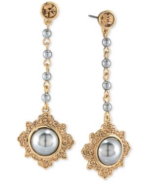 Carolee Gold-tone Imitation Pearl And Pave Drop Earrings