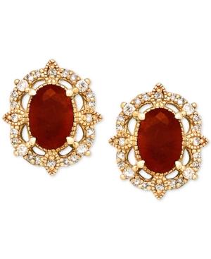 Ruby (1-1/3 Ct. T.w.) & Diamond (1/8 Ct. T.w.) Stud Earrings In 14k Gold