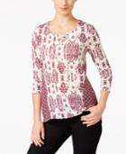 Style & Co. Petite Lace-up Printed Top, Only At Macy's