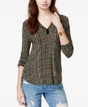 Lucky Brand Crochet-trim Printed Top