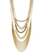 Bcbgeneration Gold-tone Multi-chain Polished Disc And Fringe Statement Necklace