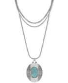 Lucky Brand Silver-tone Multi-layer Stone Pendant Necklace