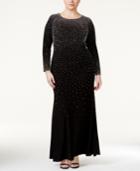 Xscape Plus Size Embellished Long-sleeve Gown
