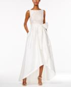 Adrianna Papell Embroidered Taffeta High-low Sash Gown