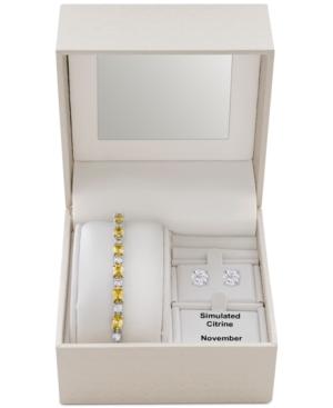 Simulated Citrine Slider Bracelet & Cubic Zirconia Stud Earrings