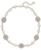 Charter Club Two-tone Crystal Filigree & Imitation Pearl Collar Necklace, Created For Macy's