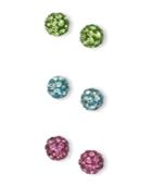 Unwritten Earrings Set, Small Rose, Aqua And Green Crystal Set Of 3 Stud Earrings